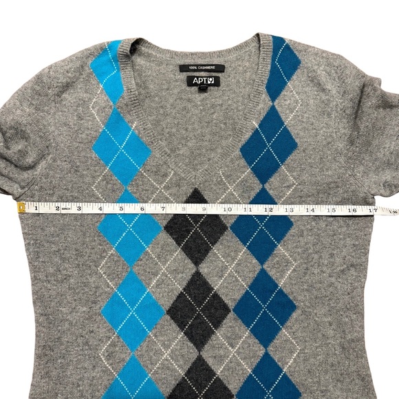 Apt. 9 100% Cashmere Argyle V-neck Sweater Women’s Gray Blue Pullover - Picture 7 of 7
